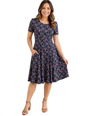 Lularoe Amelia Dress navy blue printed short sleeve dress size small